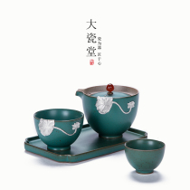 Big porcelain hall hand-made tin Japanese-style rough pottery fast guest Cup one pot two cups set household ceramic teapot tea cup