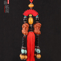 Mahogany Pendant Wood Carving Double Brave Car Pendant