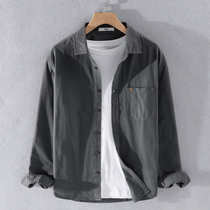 Fugui bird spring summer casual shirt male long sleeve trend 100 lap pure cotton white shirt coat thin outside wearing an inch