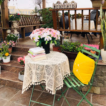 Photo cover cloth crochet crochet hollow flower lace background cloth pastoral art retro American coffee table knitted round tablecloth