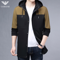 Chiamania men's coat spring autumn mid-length hooded Korean style trendy business casual men's jacket trench coat