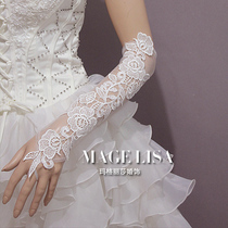 Spring and summer thin mesh long bridal gloves lace flowers white wedding gloves red dress gloves custom made