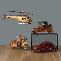 Japanese retro solid wood car helicopter model nostalgic home furnishings decorations crafts childrens toys
