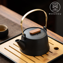 Moshou Qiliang pot household ceramic rough pottery black pottery Japanese style simple small handle kung fu tea set tea single pot