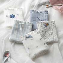 5 fog blue floral panties women cotton Japanese girl birth waist antibacterial large size cotton breathable breifs summer