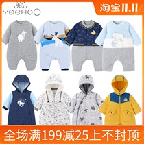 3 fold up British autumn and winter baby jumpsuit male baby with hat clip cotton clothes climbing clothes 188A6227