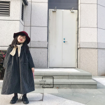 Little big Planet girls Western style vertical strip material wide version double thickened fleece thread high collar dress