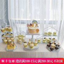 White wrought iron dessert ornaments display rack cake tray European afternoon tea dessert shelf cold dining table