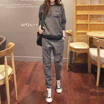 South Korea Spring Autumn Loose 2022 New Plus Suede Grey Sweatpants Fashion Acropolis Suit Sports Suit Women Leisure Two Sets