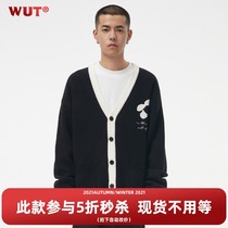 (WUT official shop) sugar-free series small flower grass-written logo knitted sweater heavy 500g cardigan jacket