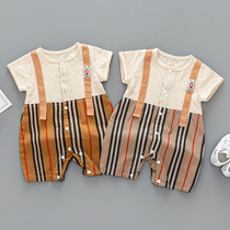 Fun leather bear baby clothes summer thin newborn jumpsuit short sleeve men and women baby air conditioning ha clothes climbing clothes Cotton