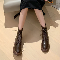 Martin boots female Inn Wind 2021 Autumn winter new rear zip slim slim boot thick bottom round head black soft leather short boot