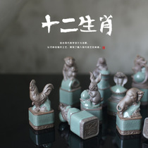 12 Zodiac full set of ornaments ceramic small crafts creative cute mouse cow Tiger Rabbit Dragon Snake Horse Sheep Monkey chicken dog Pig