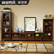  American country solid wood wine cabinet double door display cabinet living room multi-function cabinet dining side cabinet single door high and low cabinet small bookcase