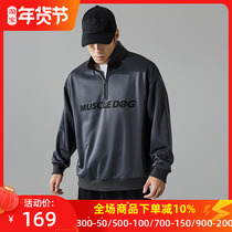 Muscle Dog Tide brand sports half zipper sweater mens autumn and winter loose lapel fitness long-sleeved training pullover
