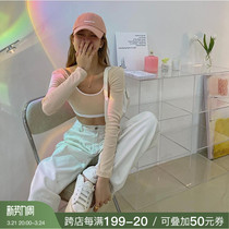 deessesicile 9-fold spicy girl Bm windy with short section High waist dew Navel Long Sleeve Tee Casual Little Blouse