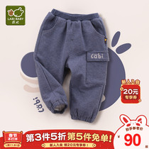 Rabbis official flagship childrens pants boys and girls denim trousers baby casual pants sports pants to keep warm
