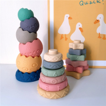 Early teaching stack silicone stack stack rubber soft Rainbow Tower Set 0 - 3 year old baby building block toy