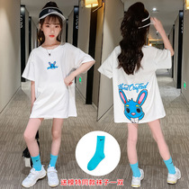 Next win girl long T-shirt 2021 new summer cartoon loose body shirt children cotton short sleeve top