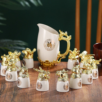 Creative Ceramics 12 Chinese Zodiac white wine dispenser set Chinese bone porcelain jade porcelain goblet wine cup