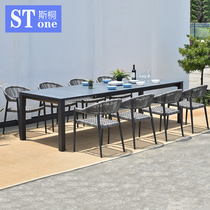 Outdoor table and chairs 280CM telescopic porcelain glass long table rattan benches Terrace Courtyard Garden Leisure Villa Outdoor Table
