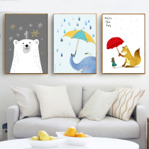 Simple new cartoon cross embroidered triptych childrens living room minimalist modern small bedroom animal series thread embroidery