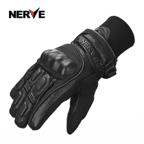 NERVE cowhide gloves mens velvet thickened gloves mens Korean version of riding a motorcycle autumn and winter warm cotton waterproof