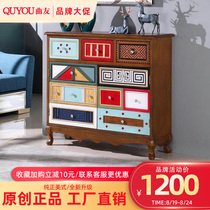  Quyou furniture American country solid wood shoe cabinet European painted entrance cabinet Mediterranean Nordic storage cabinet