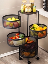 Kitchen dish basket shelf floor multi-layer rotable round vegetable fruit collection basket multi-functional storage rack