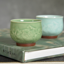 Dragon Springs Green porcelain Disciples Tea Brews handmade cup Gongfu Tea with Masters cup Ceramics Tea Drinking Cup National Color Sky Fragrant Peony cup