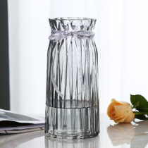 European vertical edge glass vase Living room color transparent vase Hotel creative dried flowers rich bamboo flower arrangement ornaments