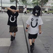 Lanikiki Summer New Men and Womens Childrens Day Department Brief Smiling Face U Pure Cotton Short Sleeve T-shirt Spot
