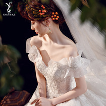 One-shoulder main wedding dress 2021 New Bride Court style temperament tailing retro small Man simple dress