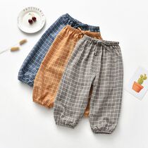  Childrens comfortable turnip pants Baby summer pants detachable pants Baby plaid anti-mosquito pants Childrens summer nine-point pants