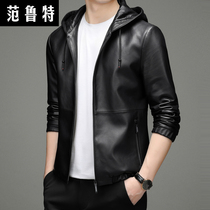 Autumn Winter Hainen genuine leather men leather Short Sheep Leather Soft Leather Clothing Male Coat With Cap Youth Casual Jacket Thickened