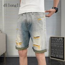 Mens jeans summer thin five-point pants Korean version of the net Red fashion brand fashion wild casual hole shorts