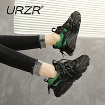 urzr Internet celebrity smart smoked black daddy shoes women 2022 spring new breathable thick-soled sneakers ins trendy all-match