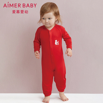 (Milk)Love children and infants New Years Red New Years clothing Newborn red one-piece clothing climbing clothing
