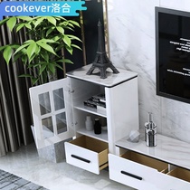 Modern simple small wine cabinet Marble locker Living room solid wood wine cabinet White TV side cabinet Storage bucket cabinet