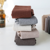  Spring and autumn Japanese cotton twist vertical stripes leggings socks female gray thin net red thread medium thick outer wear