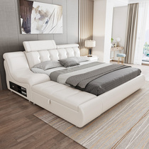 Tatami leather bedside layer cowhide modern simple double bed Light luxury master bedroom Nordic storage wedding bed furniture
