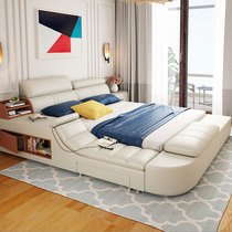 Smart massage tatami bed Leather bed Multi-function double bed Modern simple wedding bed Master bedroom storage Nordic style