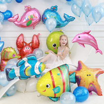 Great white shark balloon lobster dolphin ocean theme childrens birthday decoration clownfish starfish animal column fish