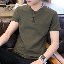 Rich bird summer new t-shirt mens short-sleeved tide brand ins slim-fit Chinese style five-point sleeve top loose round neck