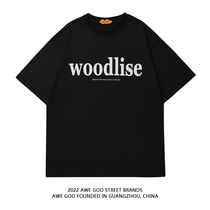 AWE GOD American street letter printing short-sleeved T-shirt men and women summer ins tide loose casual round neck top