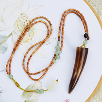 Yak horn tip necklace olive nuclear carving bamboo sweater chain safe Huaji mobile phone lanyard