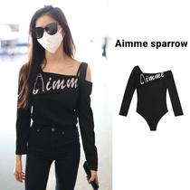 Rosy design Aimme sparrow Xu Mengjie Cai Zhuo Yi with the same strapless pin letter long-sleeved jumpsuit