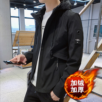 Coat mens spring and autumn 2019 new Korean trend casual handsome plus velvet thickened autumn and winter jacket mens coat