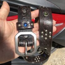 Double R belt classic nail belt 32mm leather wide Italian leather American vintage narrow