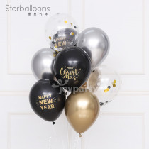 Christmas Happy New Year combination printing imported latex balloon Christmas decoration black background gold word